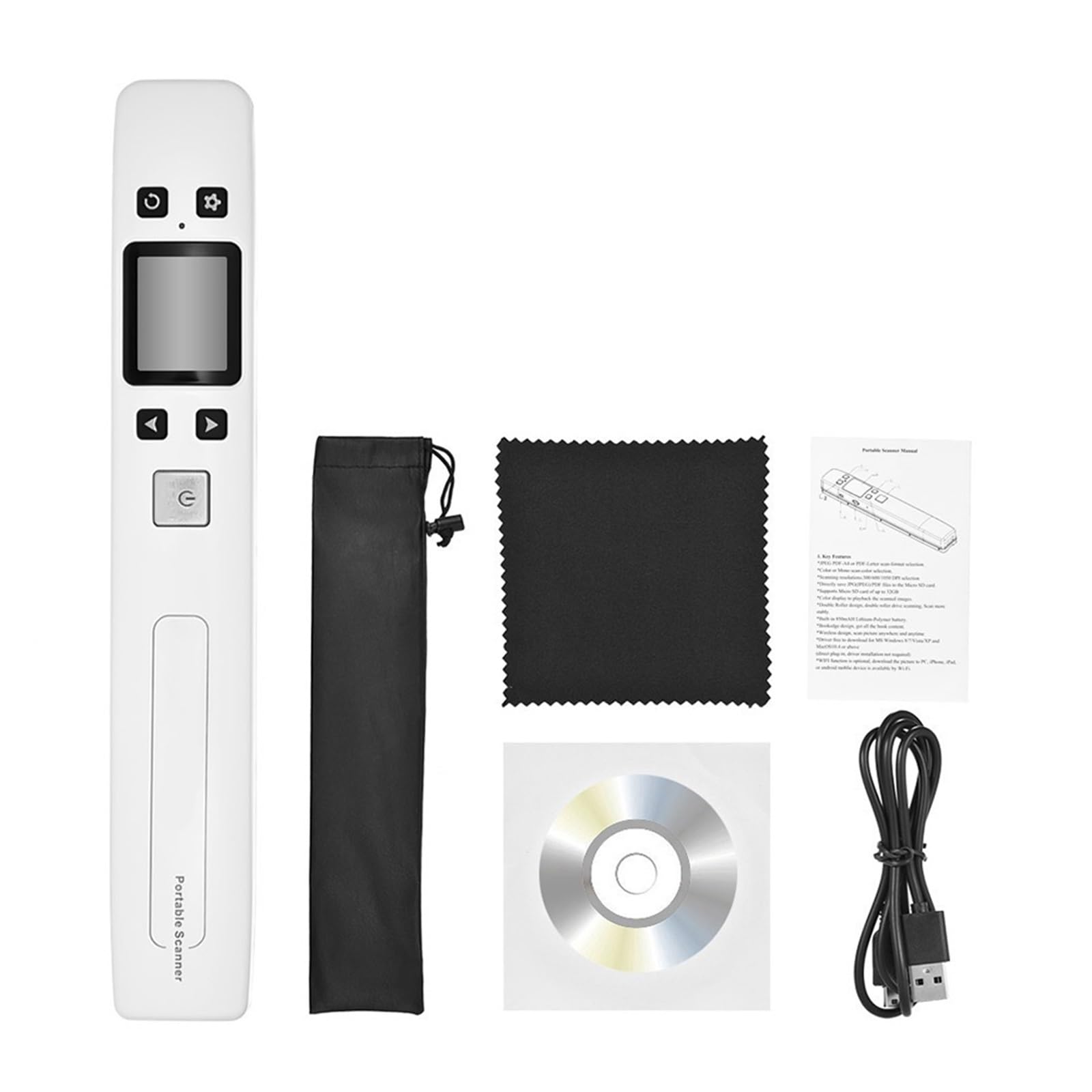 Scanner per Documenti, Wifi Wireless Mini portatile scanner for documenti A4 Immagini JPG PDF Formate Reader Pen 1050 Dpi USB cablato(Black with Wifi)