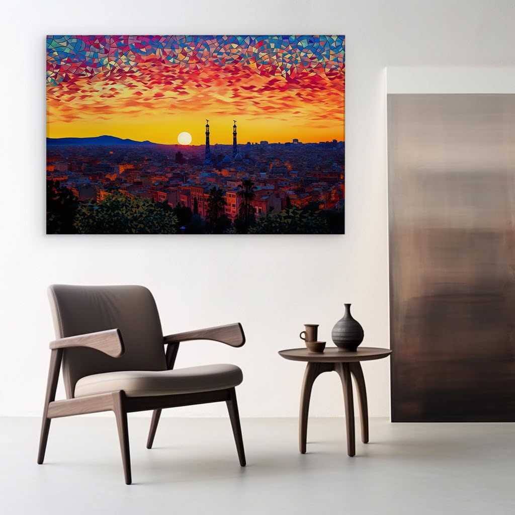 Canvas for Living room. Dusk to Dawn Cityscapes: A Warm Spectrum Over a Tranquil Urban Canvas, 27 x 18 inch Canvas Wall Art - Ready to Hang