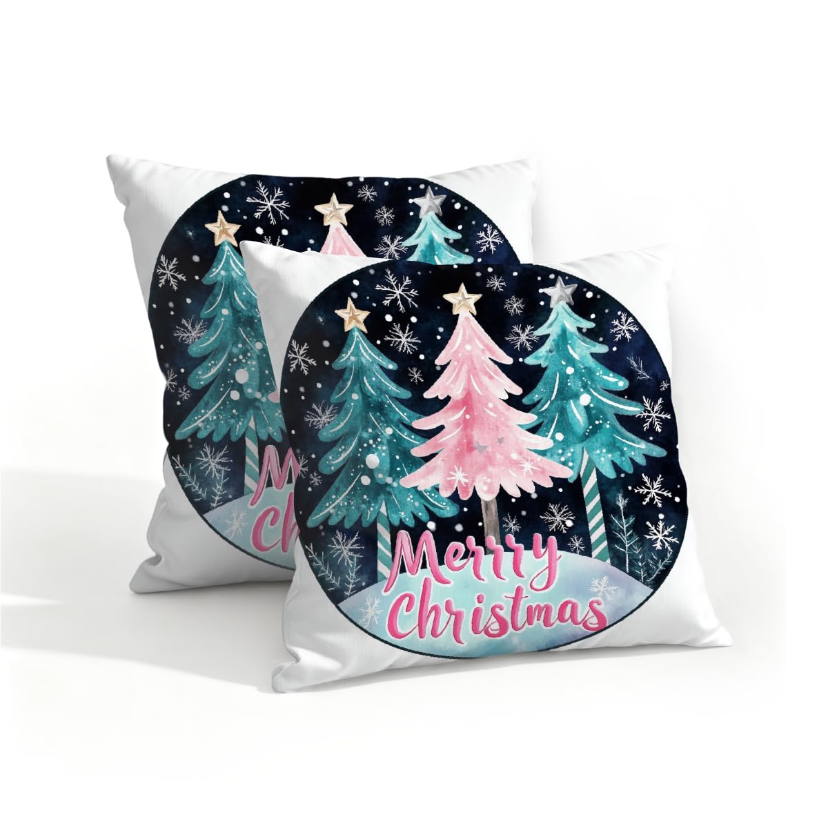 Outdoor Pillow Covers Waterproof Pillowcases 16x16IN Set of 2 Merry Christmas Tree Decorative Throw Cushion Case for Couch Sofa Garden Patio Furniture
