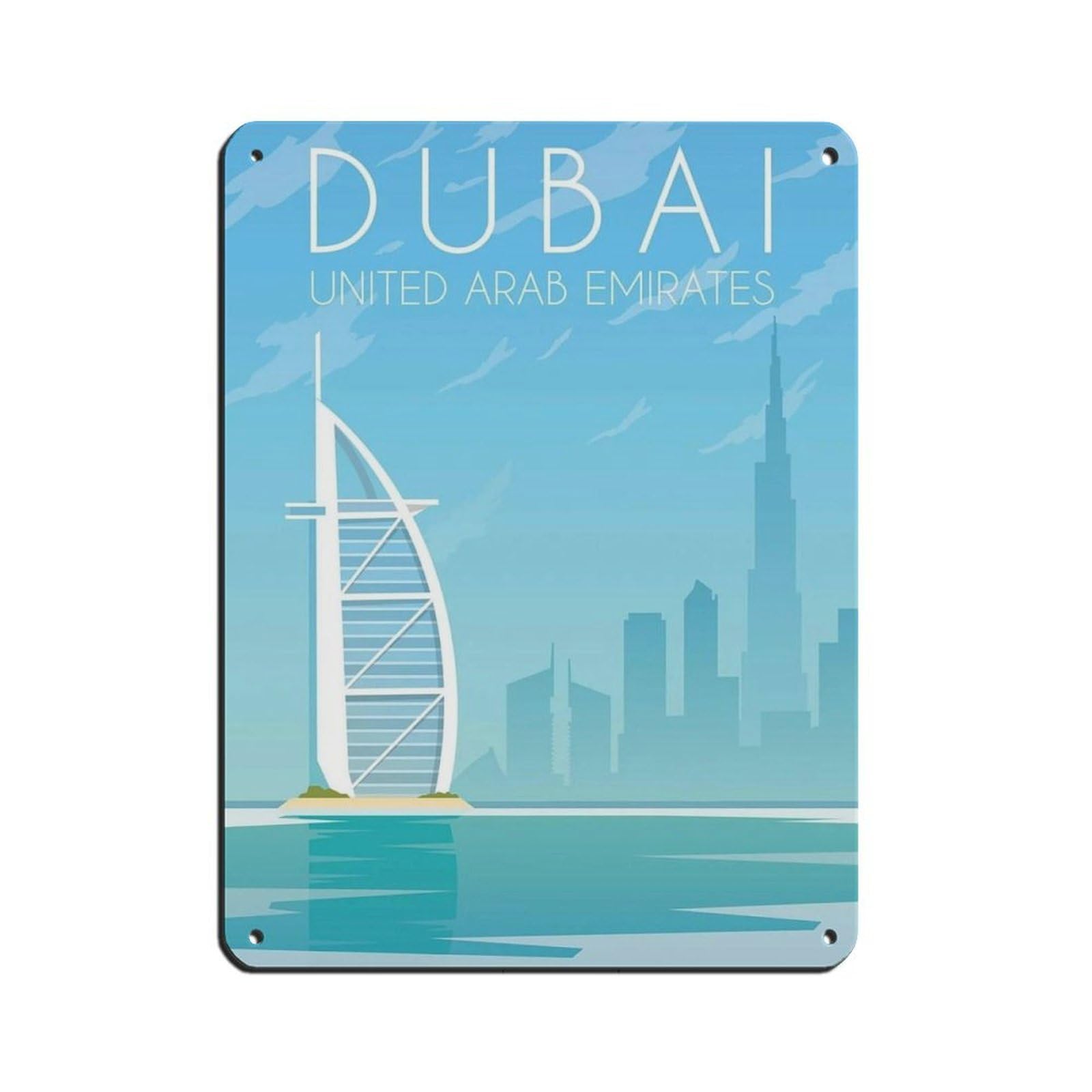 Dubai Travel Poster, United Arab Emirates Poster Retro Poster Metal Tin Sign Chic Art Retro Iron Painting Bar People Cave Cafe Family Garage Poster Wall Decoration 12x16inch(30x40cm)