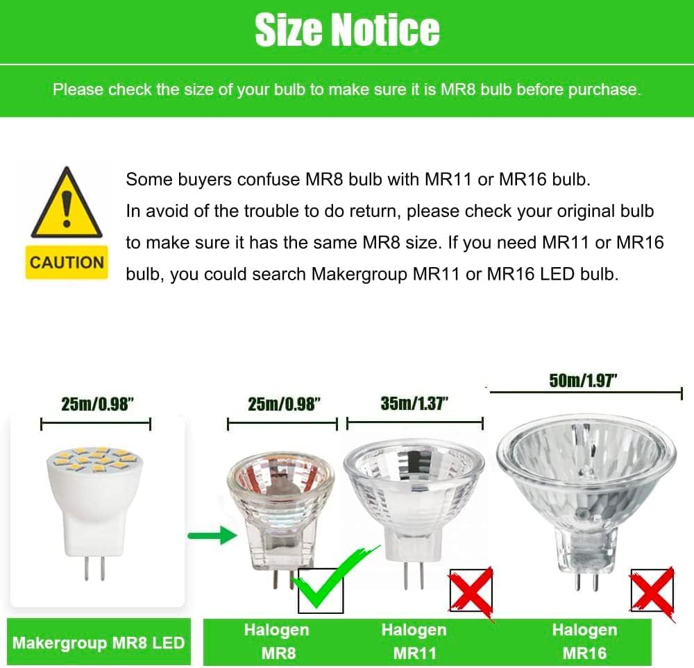 MR8 LED Bulbs 2W, 12V MR-8 GU4 Light Bulbs, Warm White 2700K-3000K for Outdoor Low Voltage Landscape Lighting and Tree Lights 2W Pack of 4