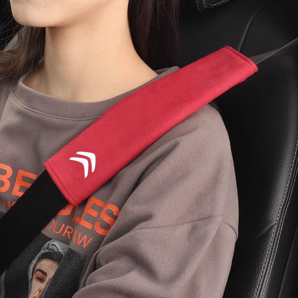 2 Pezzi Copricinture Di Sicurezza Imbottiti Per Citroen C4 - Spalline Morbide In Pelle PU, Rosse/Nere, Antistrappo, Regolabili