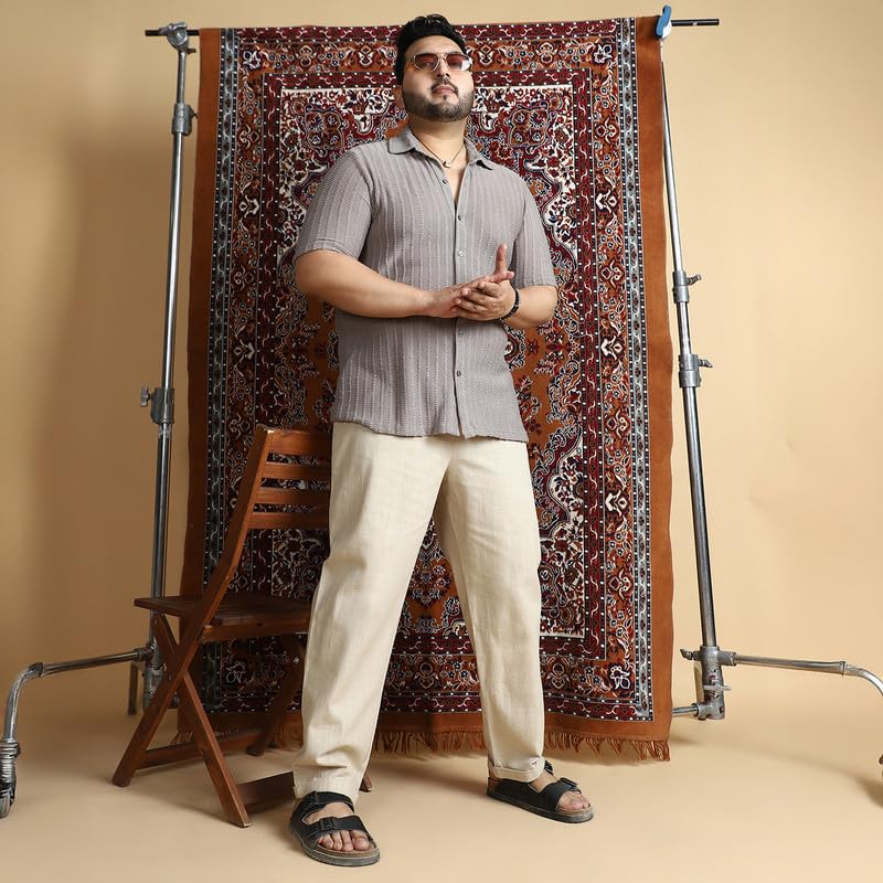Image of Instafab Plus Men's Trousers for Casual Wear | Mid-Rise | Regular Fit | Button Closure | Plus Size Trousers Crafted with Comfort Fit for Everyday Wear
