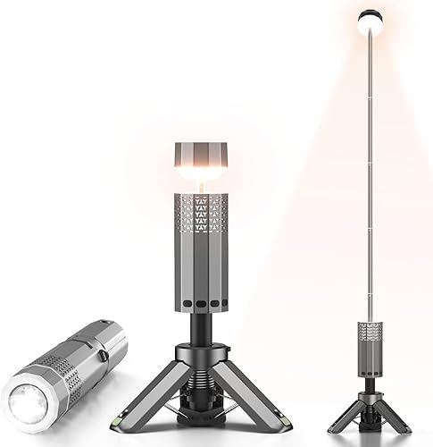 Linterna de camping telescópica  Luz de camping con base magnética de batería de 12000 mAh, 3 modos de luz, LED recargable impermeable para