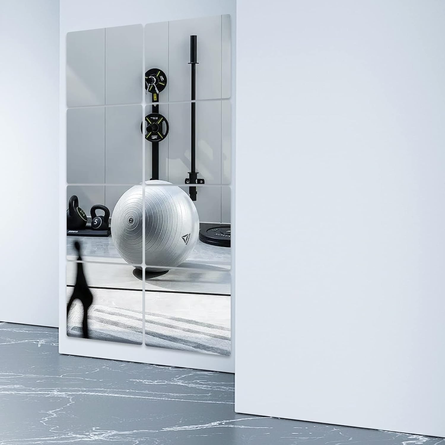 JEOYOO Full Length Wall Mirror Tiles, 14'' x 12'' x0.12, 4PCS, Frameless Full Body Mirror Tiles for Bedroom, Non Glass Mirrors Wall Mounted for Home Gym, On The Door, Kids Room