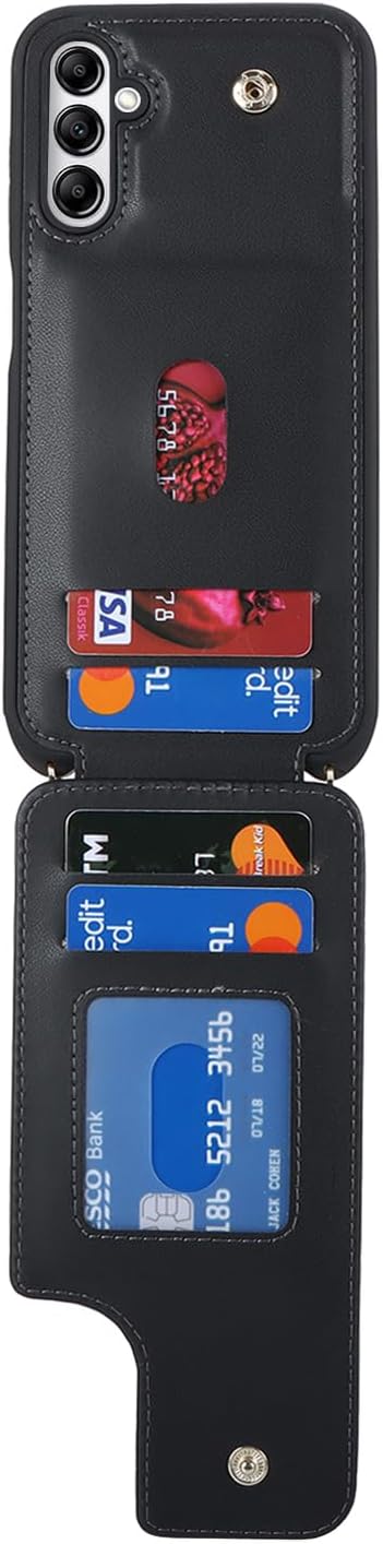 Lipvina for Samsung Galaxy A14 5G Case with Card Holder and Strap for Women,Crossbody Lanyard,RFID Blocking,Ring Stand,Snap Clasp,Phone Wallet Cases 6.6 inch(Black)
