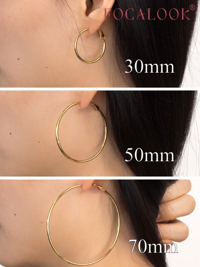 FOCALOOK Oorringen voor dames, groot, dun, lichtgewicht, hypoallergeen, oorsieraden, roestvrij staal, 30/50/70/100 mm, zilver/goud/zwart, 100mm, Roestvrij staal, Geen edelsteen