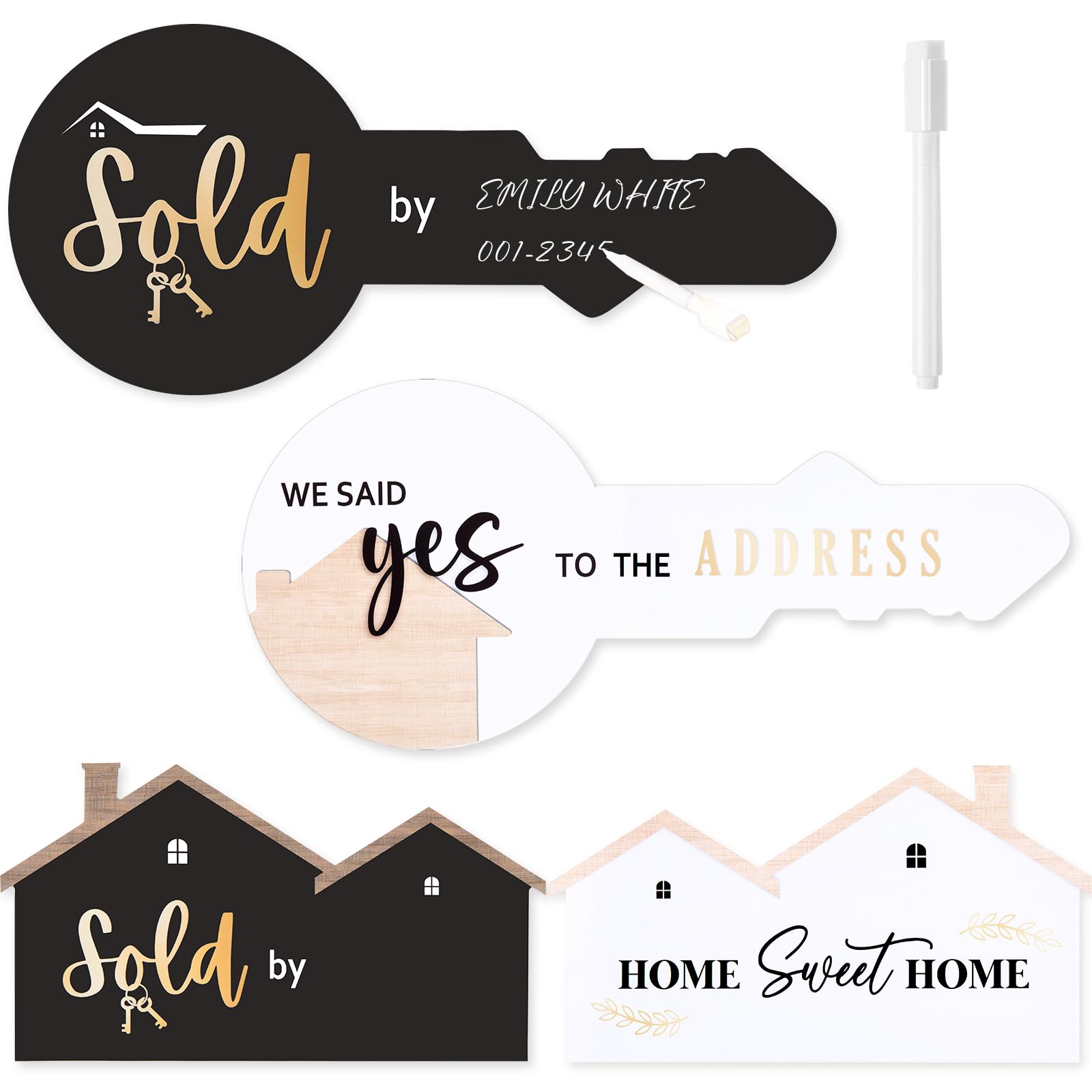 Chunful 2 Pcs 16 Inch Large Real Estate Sold Sign for New Homeowners, Double-sided Sold Sign House Shaped Key-shaped Real Estate Photo Prop Closing