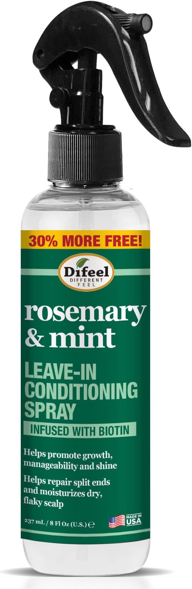 Difeel Rosemary and Mint Strengthening Leave-In Conditioning Spray with Biotin Bonus Size 8 oz. - Made with Natural Mint & Rosemary Oil for Hair Growth