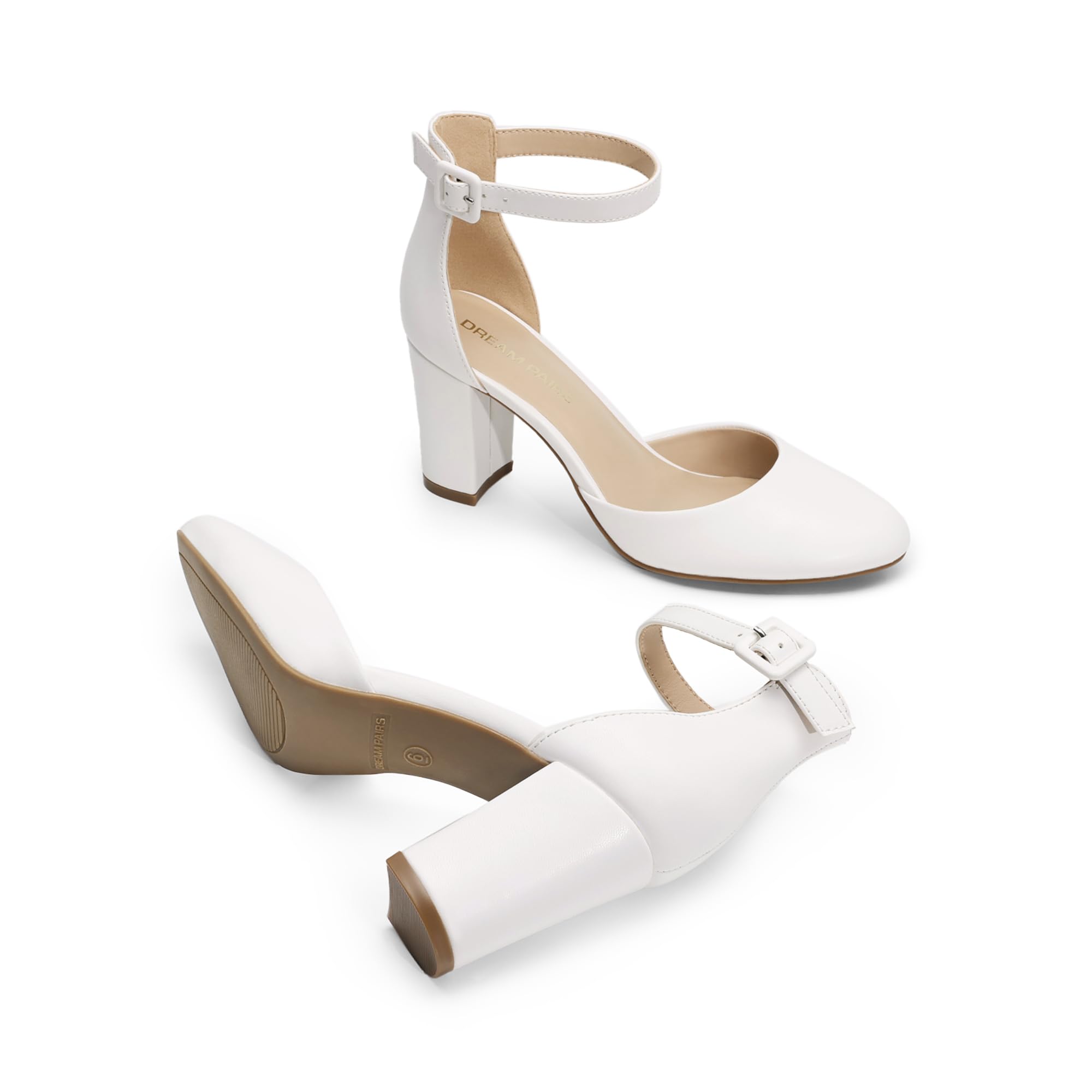 DREAM PAIRS Scarpe per Sposa con Tacco Alto a Blocco Décolleté con Cinturino alla Caviglia da Donna