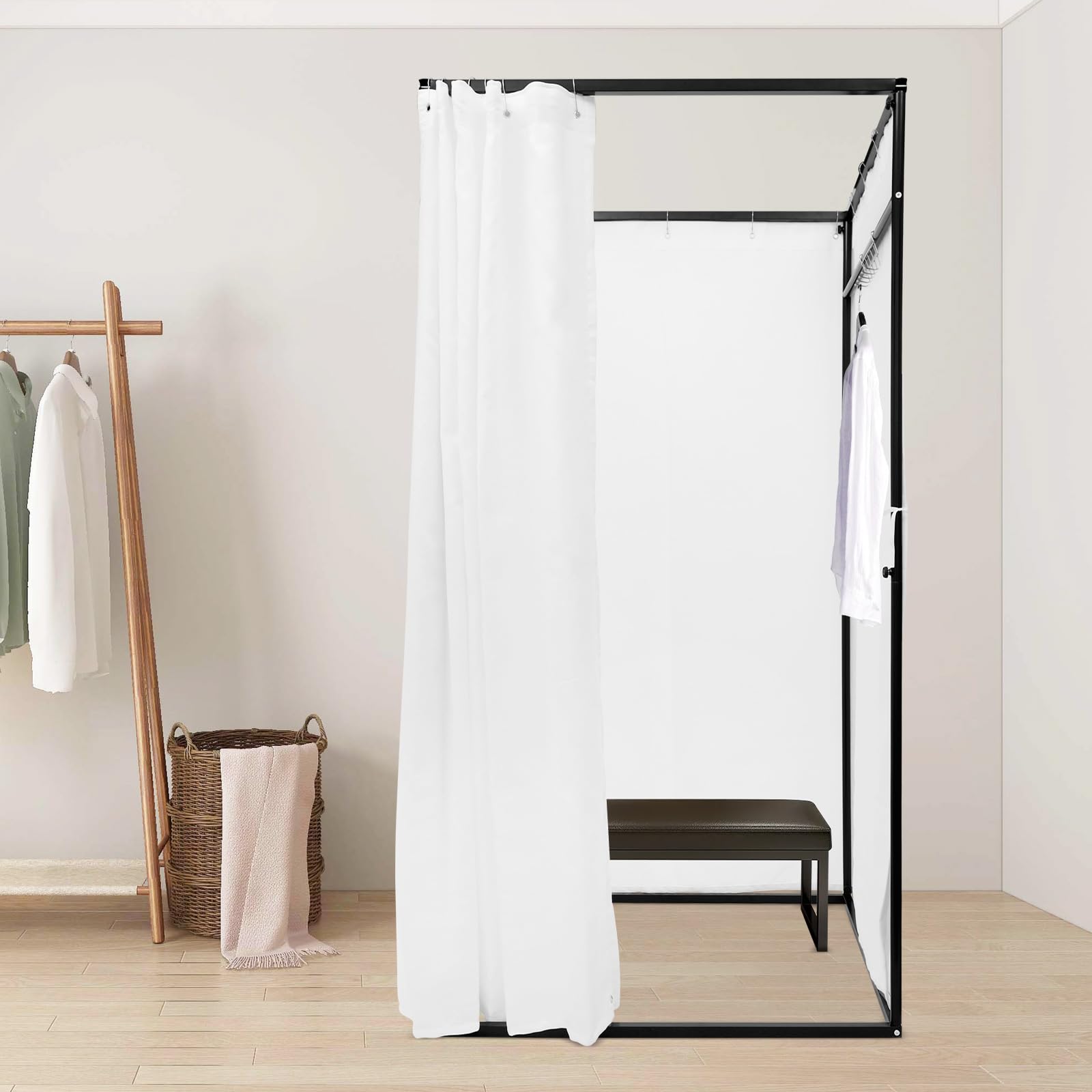 Spogliatoi portatili, autoportanti per negozi di abbigliamento, spogliatoio quadrato temporaneo con ganci, 100 x 100 x 200 cm (bianco)