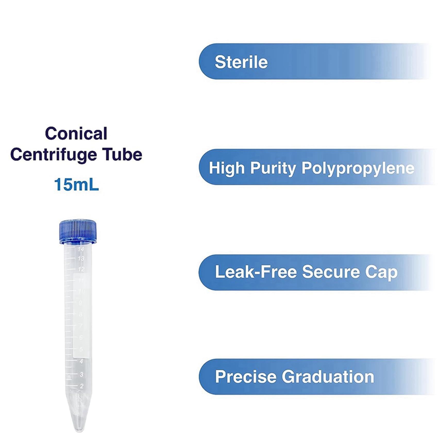 Tubos de centrífuga cónicos científicos de 15 ml, paquete de 250 unidades, tubos de ensayo de plástico con tapones de rosca, tubos de ensayo estériles de 15 ml con tapa