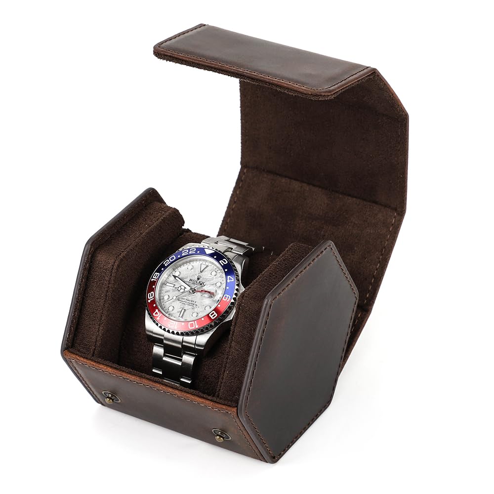 CONTACTS FAMILY Watch Box Genuine Leather Hexagonal Watch Case Single Watch Case,Watch Storage Box Protective Organizer for Watch Watch Case Box For Men（Coffee） (B0CZ73T324) Amazon Price History, Amazon Price Tracker