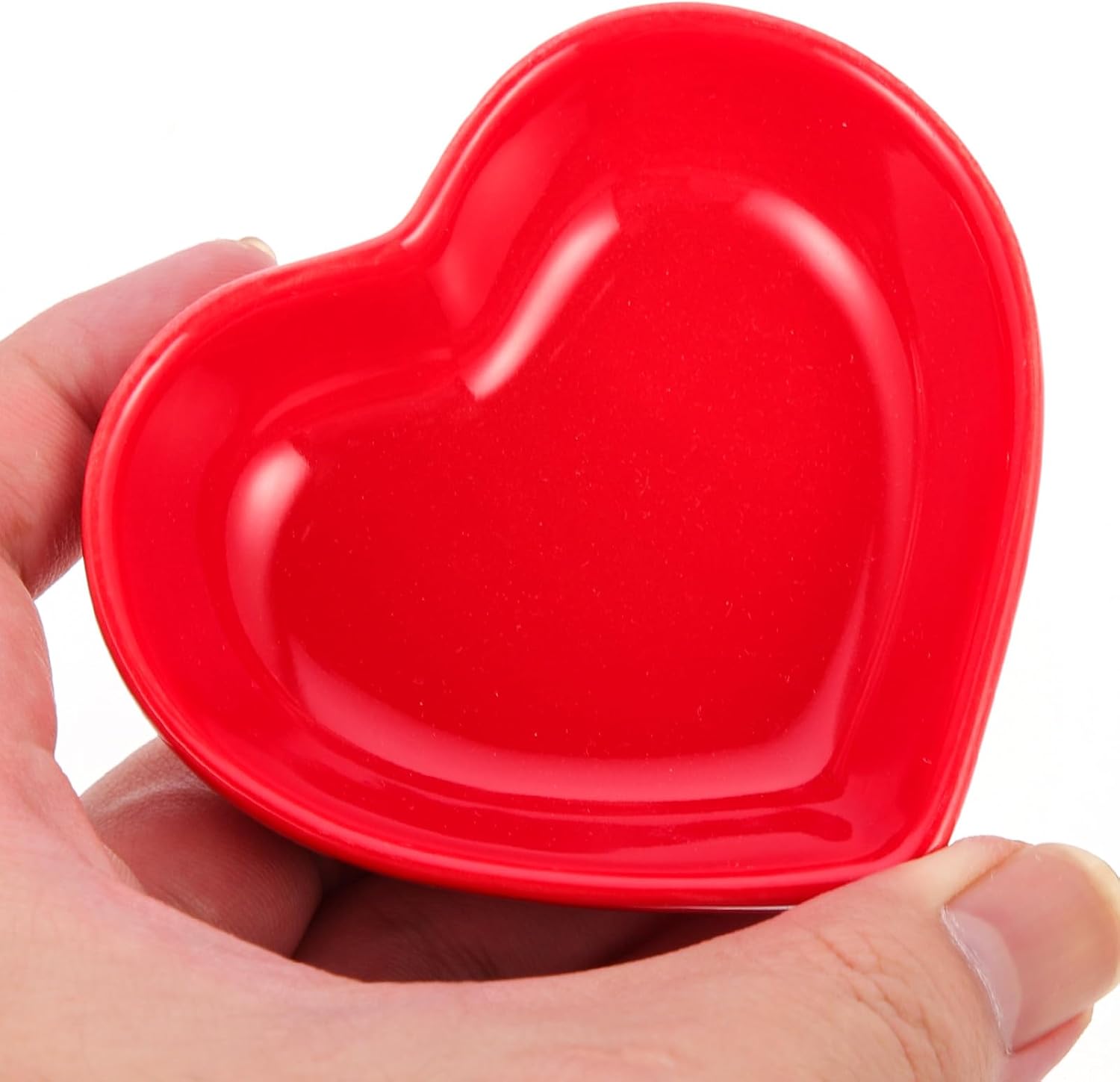 ARTIBETTER 6pcs Heart-shaped Ceramic Sauce Plates Set Multi-use Seasoning Dipping Bowls for Sushi Chili Sauce Oil and Vibrant Red Decorative Side Dish for Kitchen and Dining