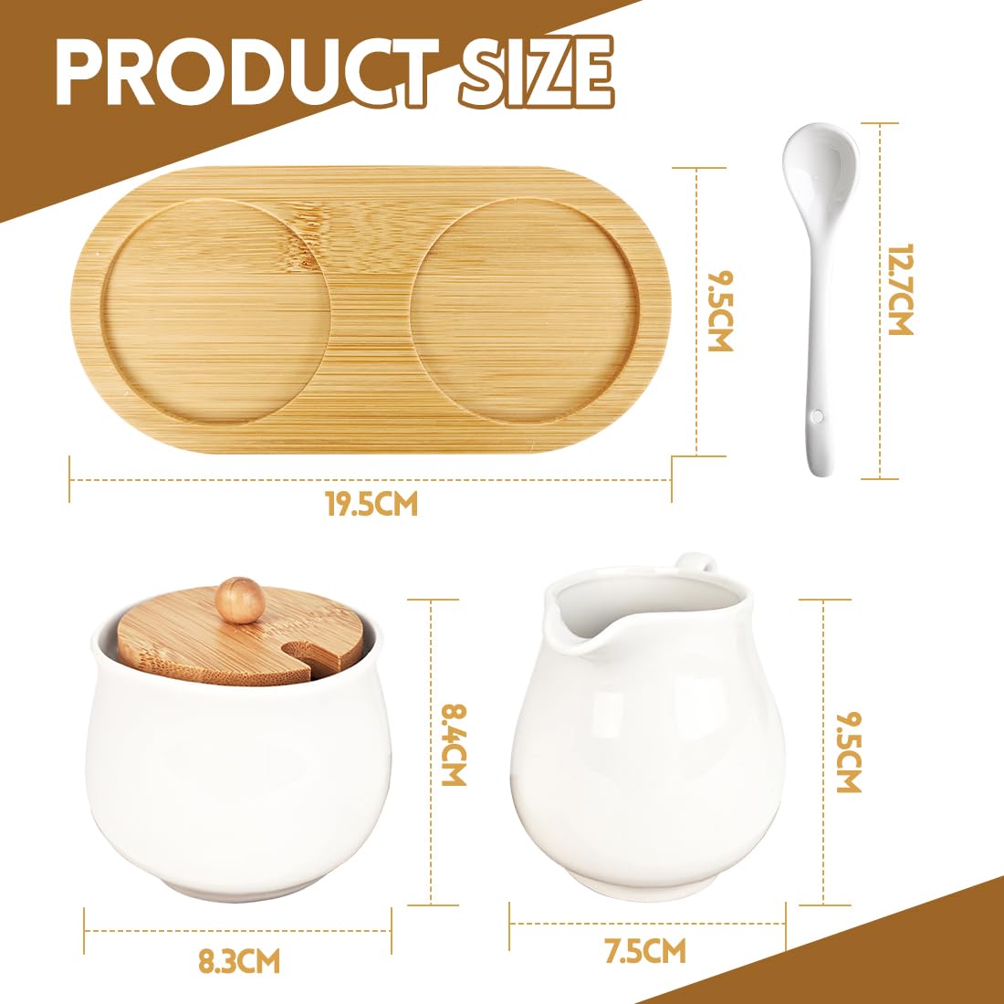 Juego de leche y azúcar, jarra de leche blanca de porcelana y azucarero con tapa y cuchara, recipiente de cerámica para leche y azucarero con bandeja para cocina y café, apto para lavavajillas y