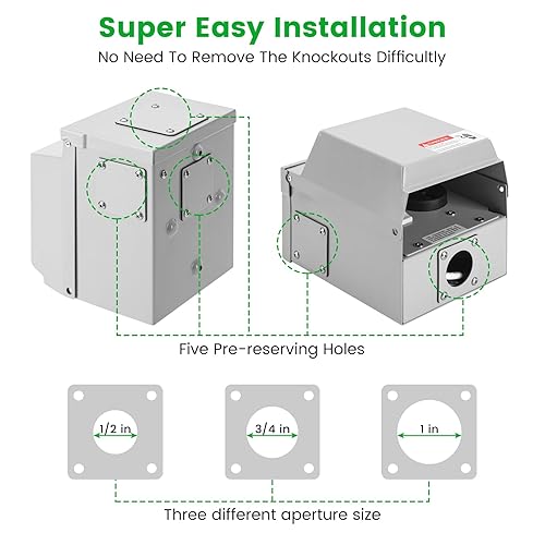 Miniatura 5 de briidea - Toma de corriente temporal de 50 amperios con disyuntor, caja de interruptor para exteriores con carcasa impermeable NEMA 3R, precableado,