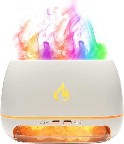 Humidificador de difusor de aire de llama colorida, difusor de aromaterapia de aceite esencial 2 en 1 y lámpara de sal del Himalaya. Humidificador