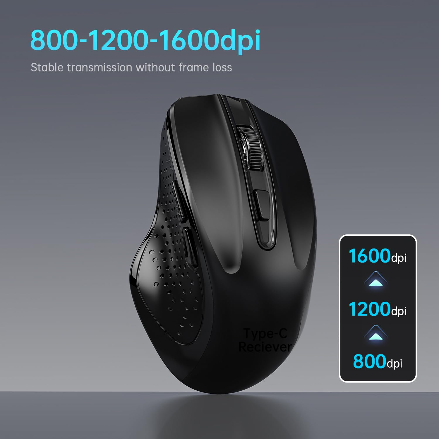 Qullqian Rechargeable Bluetooth Wireless Mouse for MacBook air/MacBook pro/Tablet/Mac/Laptop/Apple/pc/, Silent Slim Use Bluetooth 5.2/3.0 and 2.4GHz USB Type-C Receive - 5