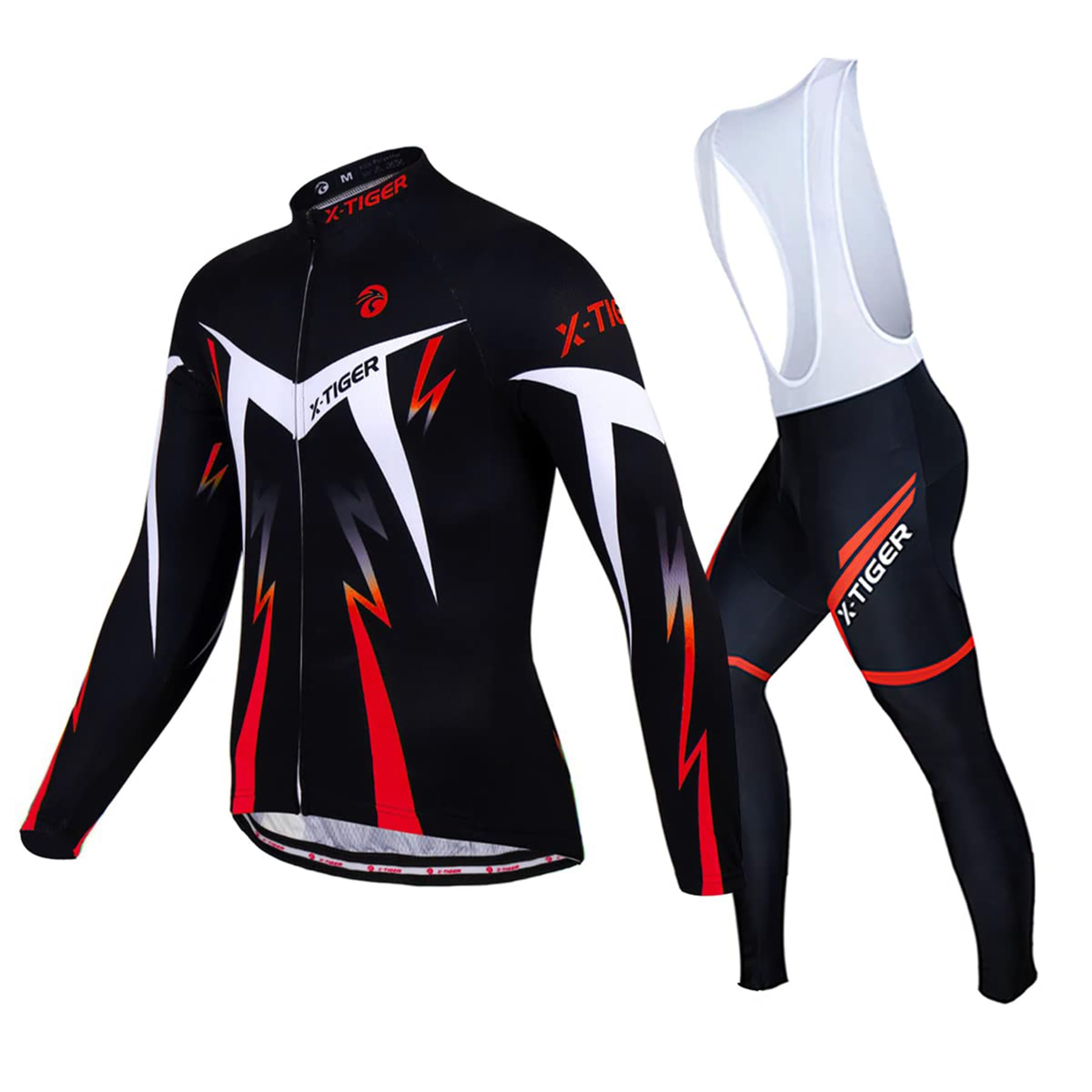 X-TIGER Ciclismo Inverno Termico Vello Completo Giacca Maglia Maniche Lunghe Maglietta Manica da Uomo 5D Gel Pantaloni Lunghi con Pettorina Set di Abbigliamento Ciclista