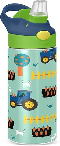 Miniatura 1 de MCHIVER Tractors - Botella de agua para niños y niñas, con pajilla, con aislamiento de acero inoxidable, botella de agua para niños, termo para la