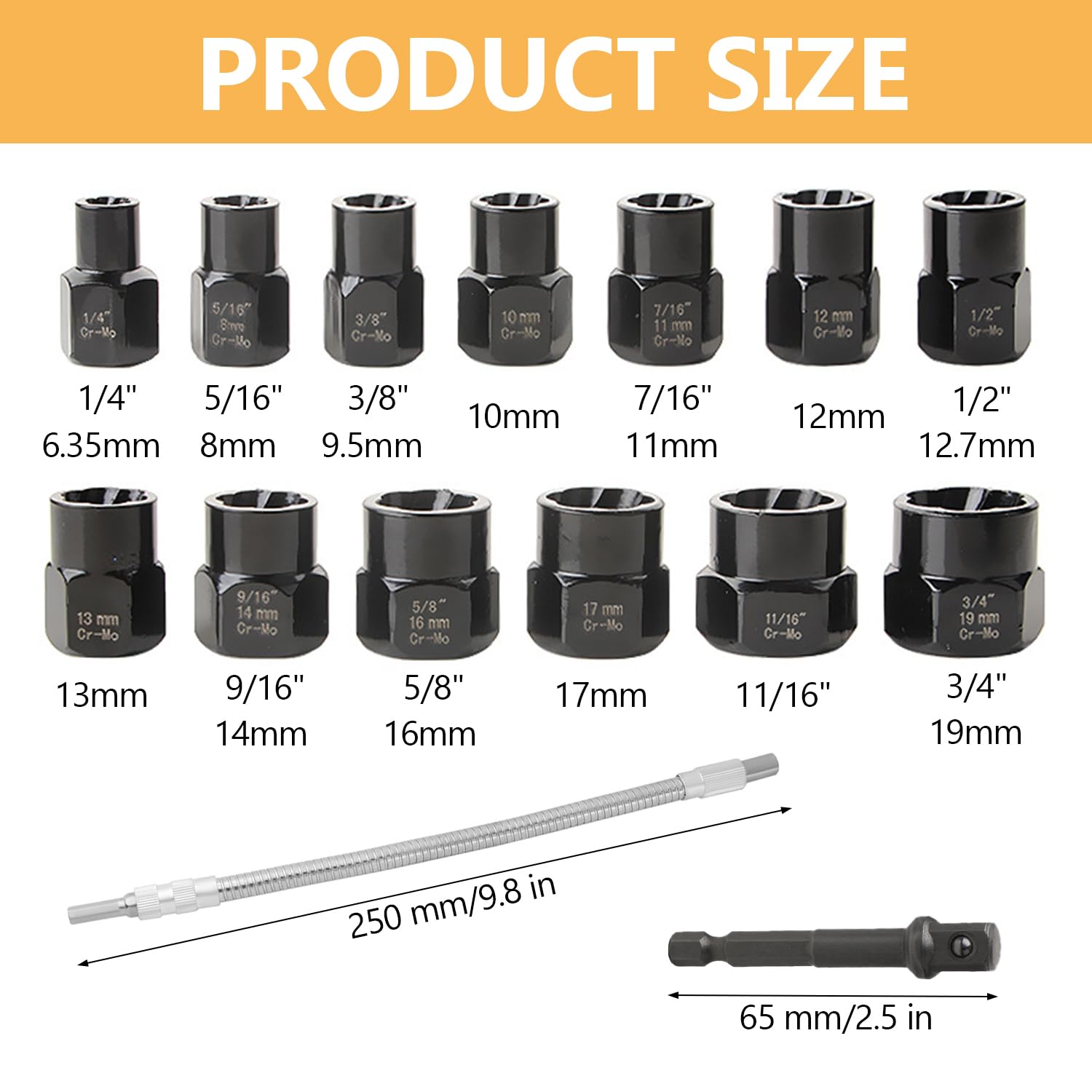 16 Pièces Extracteur Vis, Robustes et Faciles à Utiliser, Extracteur de Vis, Large Gamme D'applications, Kit Extracteur de Vis, pour Enlever les Écrous et Vis Endommagés et Rouillés (noir)