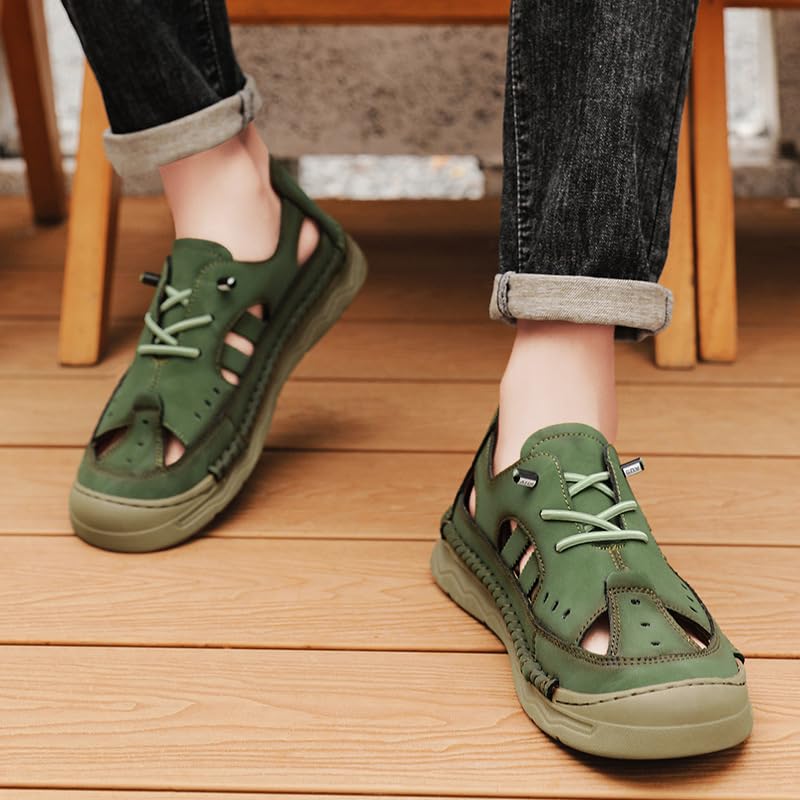 Men's Leather CutOut Elastic Platform Walking Sandals With Arch Support Casual Closed Round Toe Non Slip Thick Cushion Comfortable Slip On Outdoor Sandals For Summer Beach4