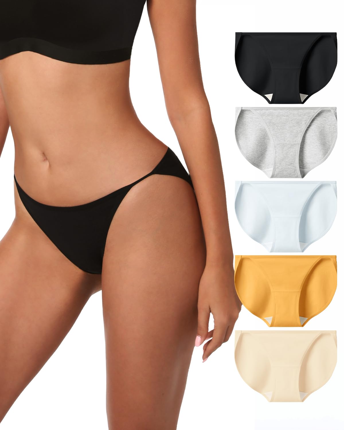 LUCKMEEY Cotton Underwear for Women Sexy Underwear High-Cut Underwears No Show Underwears Panties No Line Briefs 5 Pack