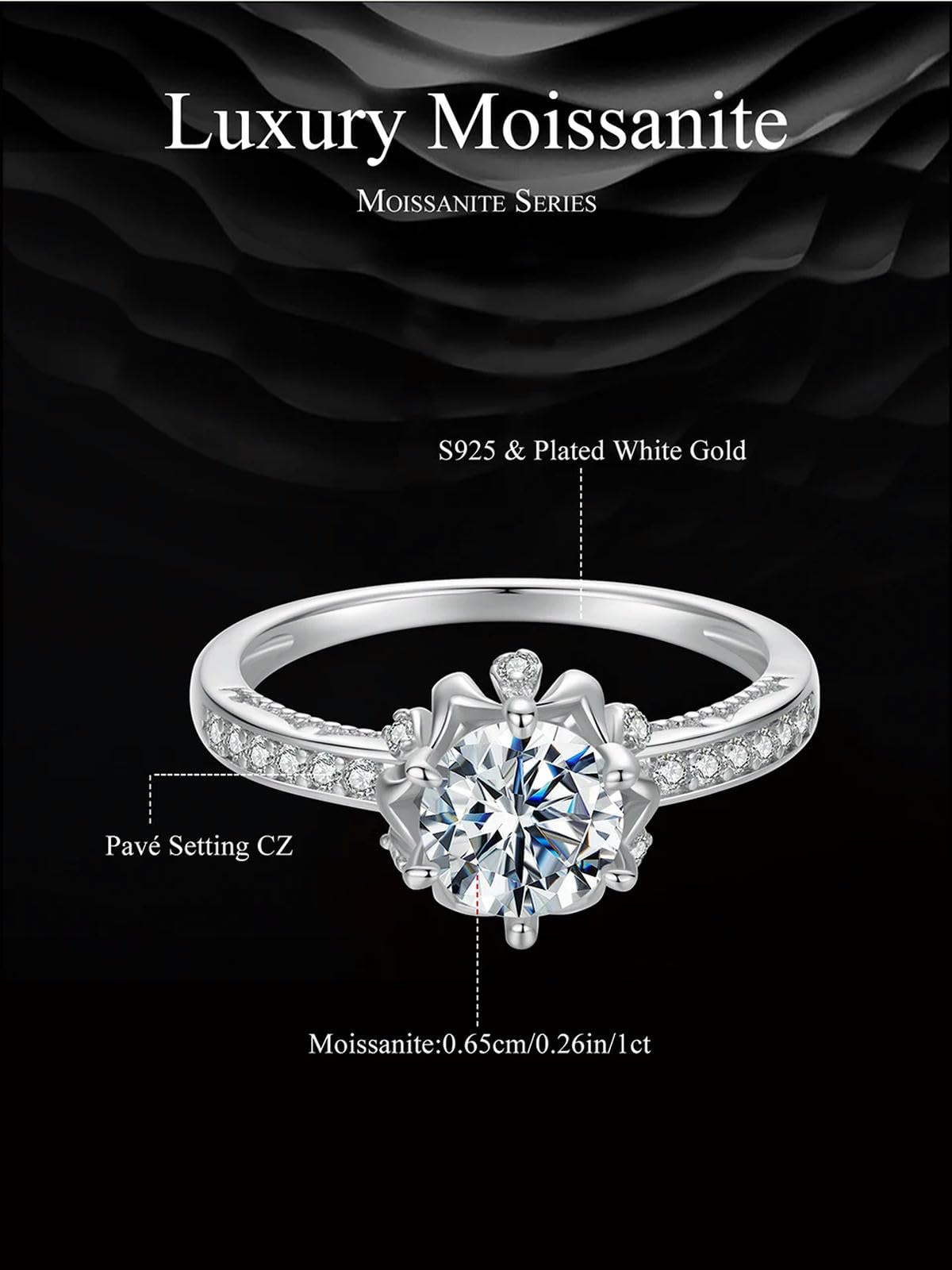 Anillo De Compromiso De Moissanita En Plata De Ley 925 Con Solitario De Diamante Y Moissanita Redonda De 1 Ct, Color D Vvs1 Ex