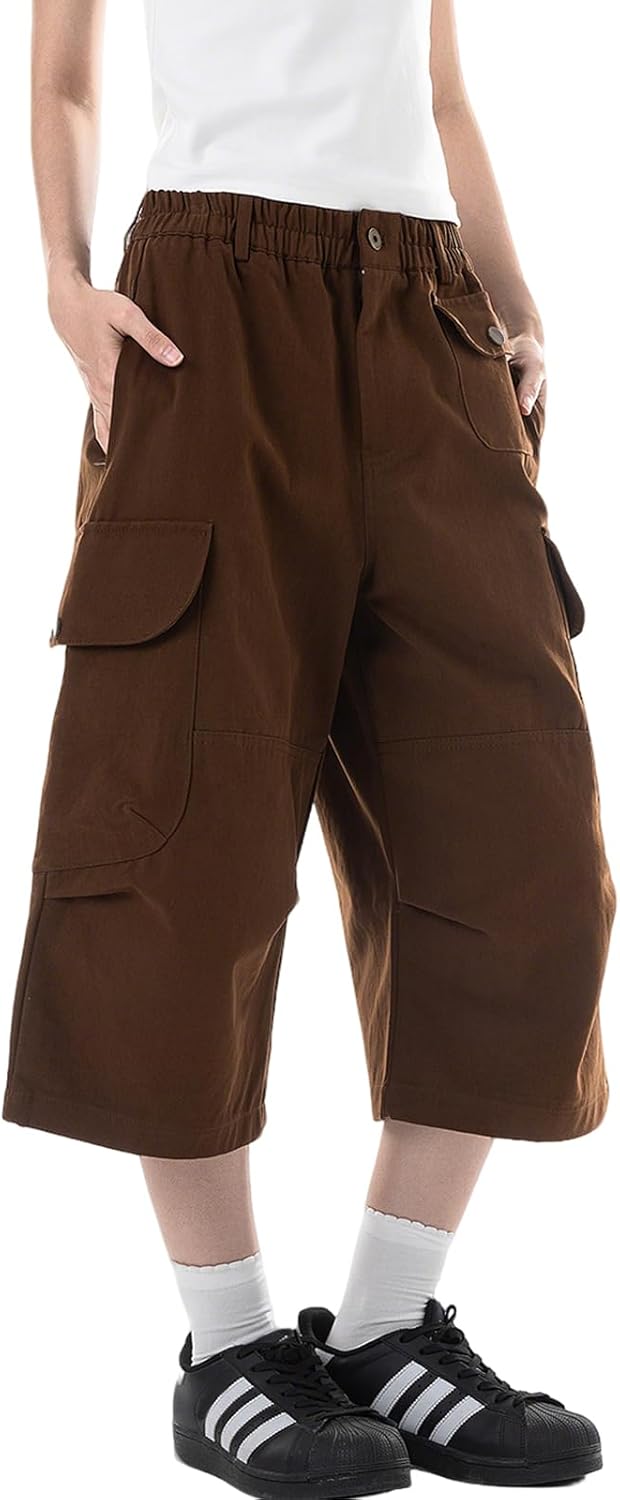 Baggy Cargo Pants for Women Casual Summer High Waisted Wide Leg Cropped Pants Capri Shorts with Pockets - Image 5