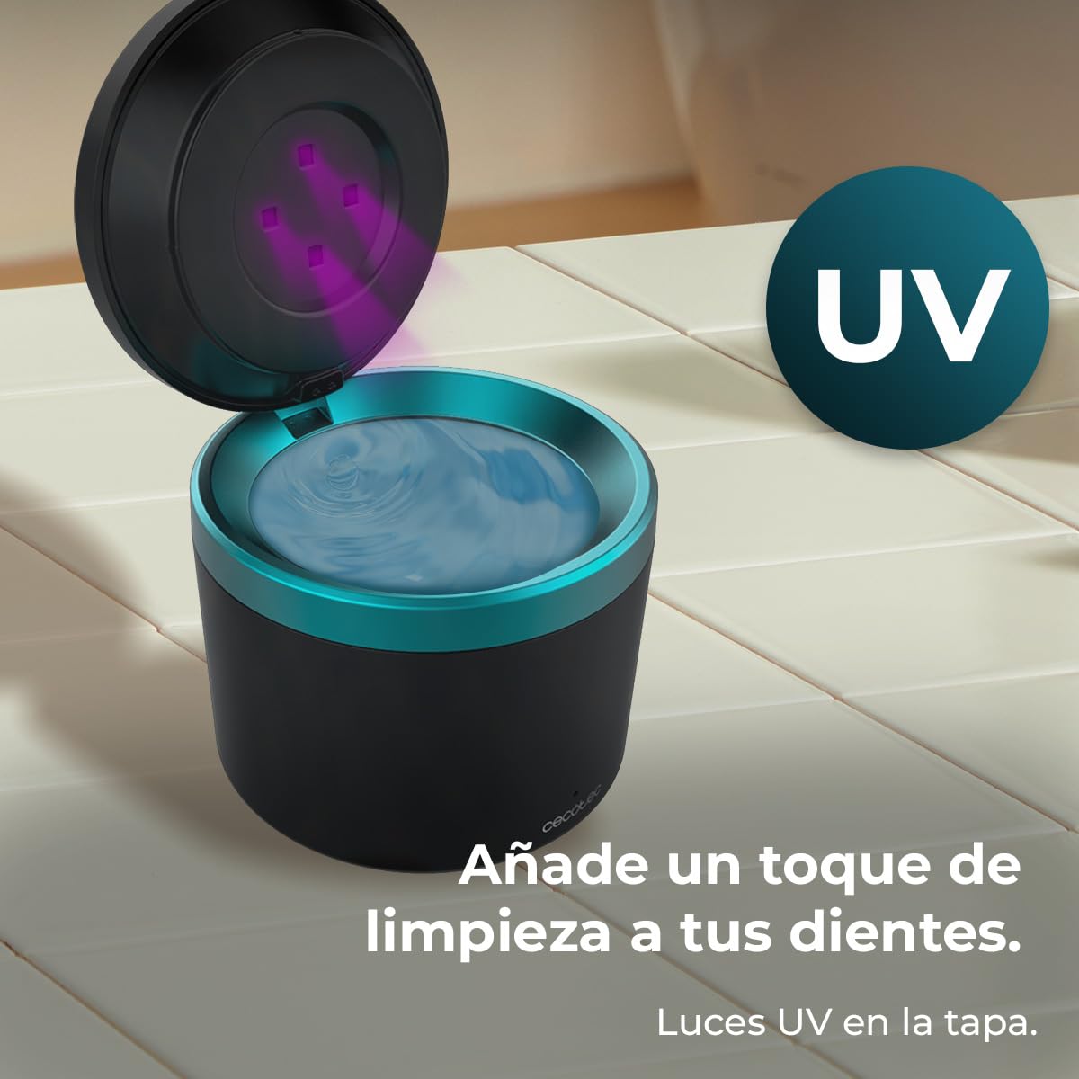 Cecotec Nettoyeur à Ultrasons Gouttière Dentaire et Prothèses ToothCare EasyClean. Nettoyage par Vibrations Ultrasoniques, Lumières UV, Réservoir de 200 ml, Résultats en 5 min, Panier Intérieur.