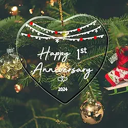 Ornamento de 1º aniversário para ela, aniversário de primeiro ano para casais, presentes de aniversário de casamento para marido e esposa, decorações de aniversário de 1 ano para casa, presentes