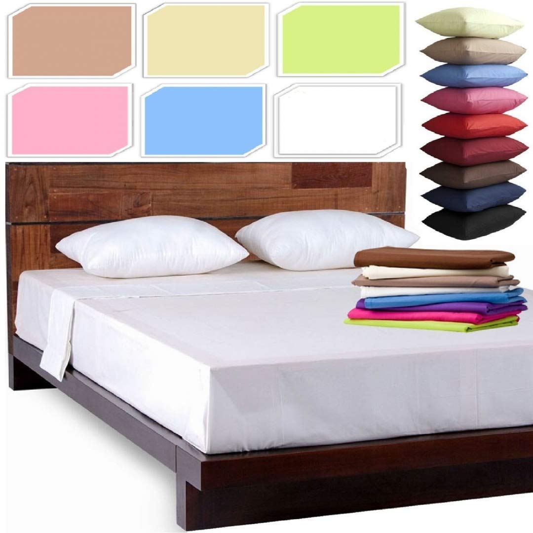 Casa D'or Blue New Luxury Plain Dyed Polycotton Fitted Flat Bed Sheet Single Double King Size Bedding (Duck Egg, Pair Of Pillowcases)