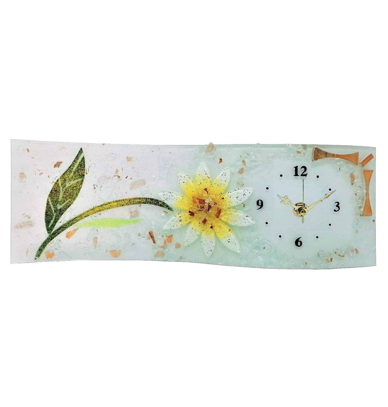 Sospiri Venezia Table Clock Murano Glass Silent Mechanism Floral Decor with Gold Leaf and Colored Glass Grits Gift Handmade Made in Italy (Gerbera cm 30x10)