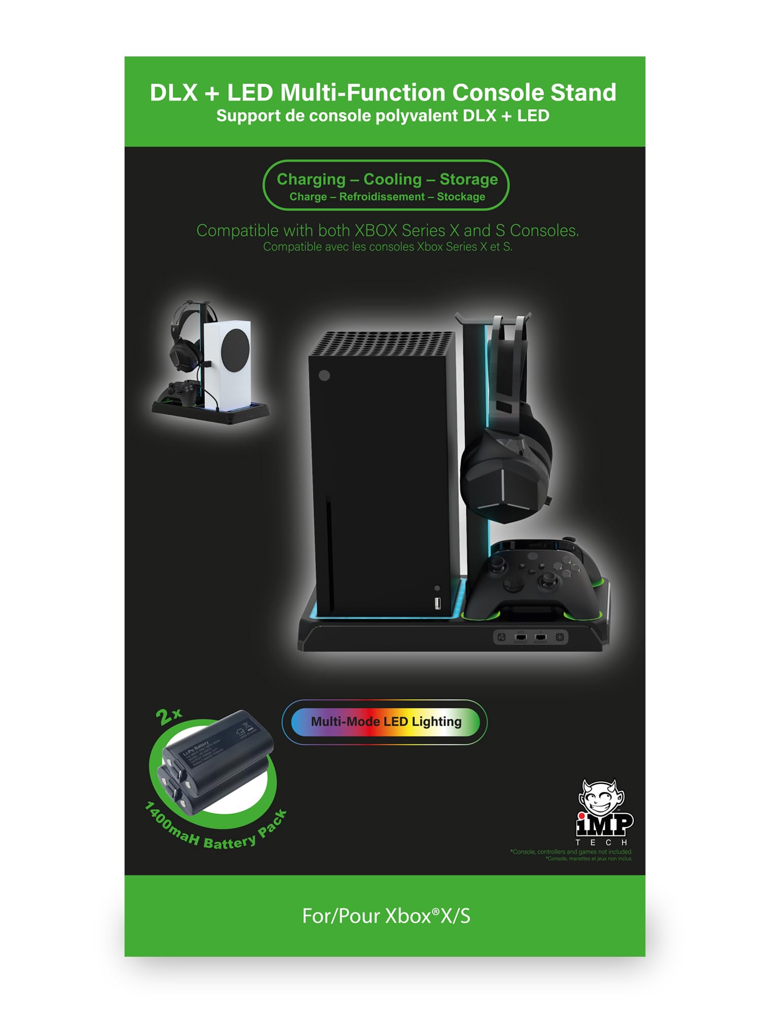 Imp Gaming DLX LED Twin Charging Tower With Cooling Fans & Game Storage Stand Xbox Series X