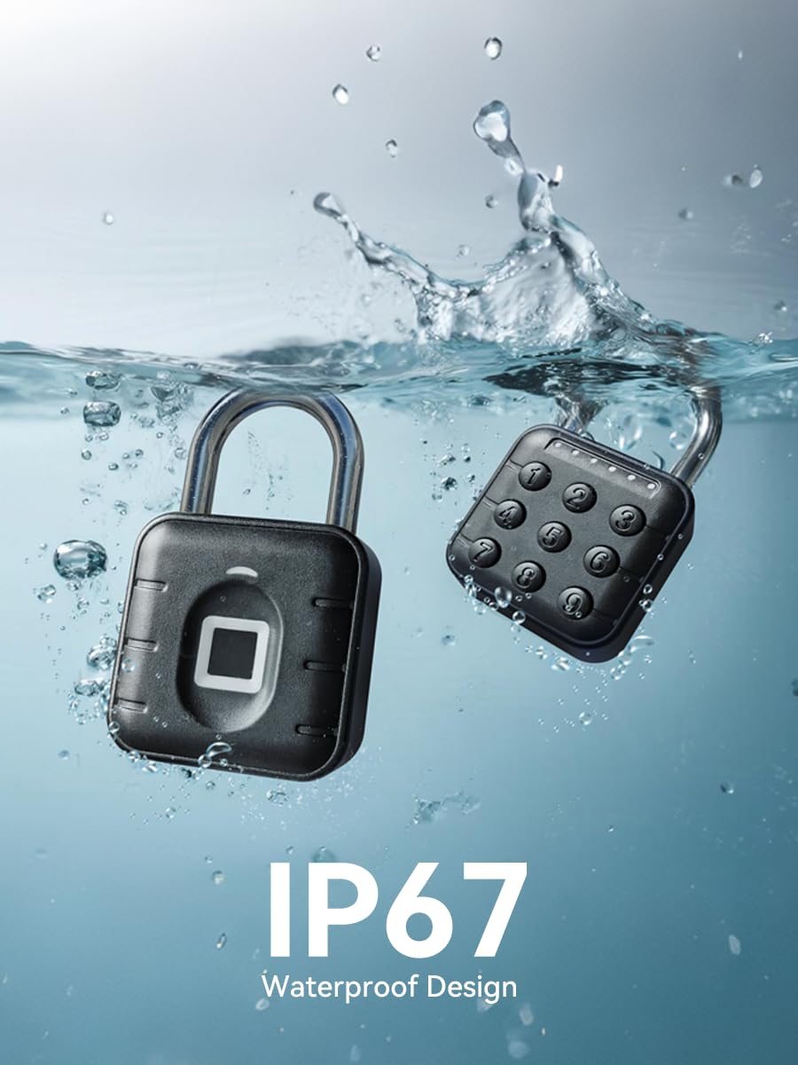 NexusLab Candado de combinación de huellas dactilares IP67 impermeable, 10 huellas dactilares, grillete de acero inoxidable para viajes, taquilla de gimnasio y puertas al aire libre (funciona con