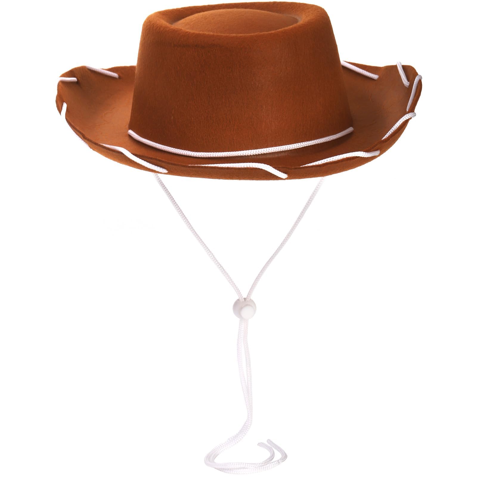 Peohud 4 Pack Cowboy Hat, Western Unisex Hats, Brown Wide Brim Felt Cowboy Hat with Neck Drawstring, Woody Costume for Party - Image 4
