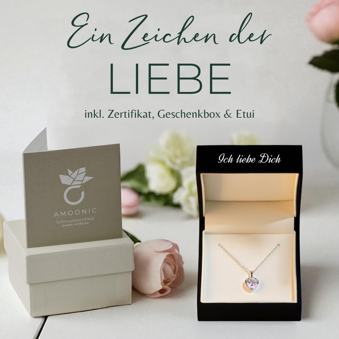 Herzkette Silber 925/Gold vergoldet Halskette Damen Ich liebe Dich Kette | Herzanhänger mit Zirkonia-Herz Schmuck Gravur Geschenke für Frauen Freundin Sie zum Geburtstag Hochzeitstag Jahrestag