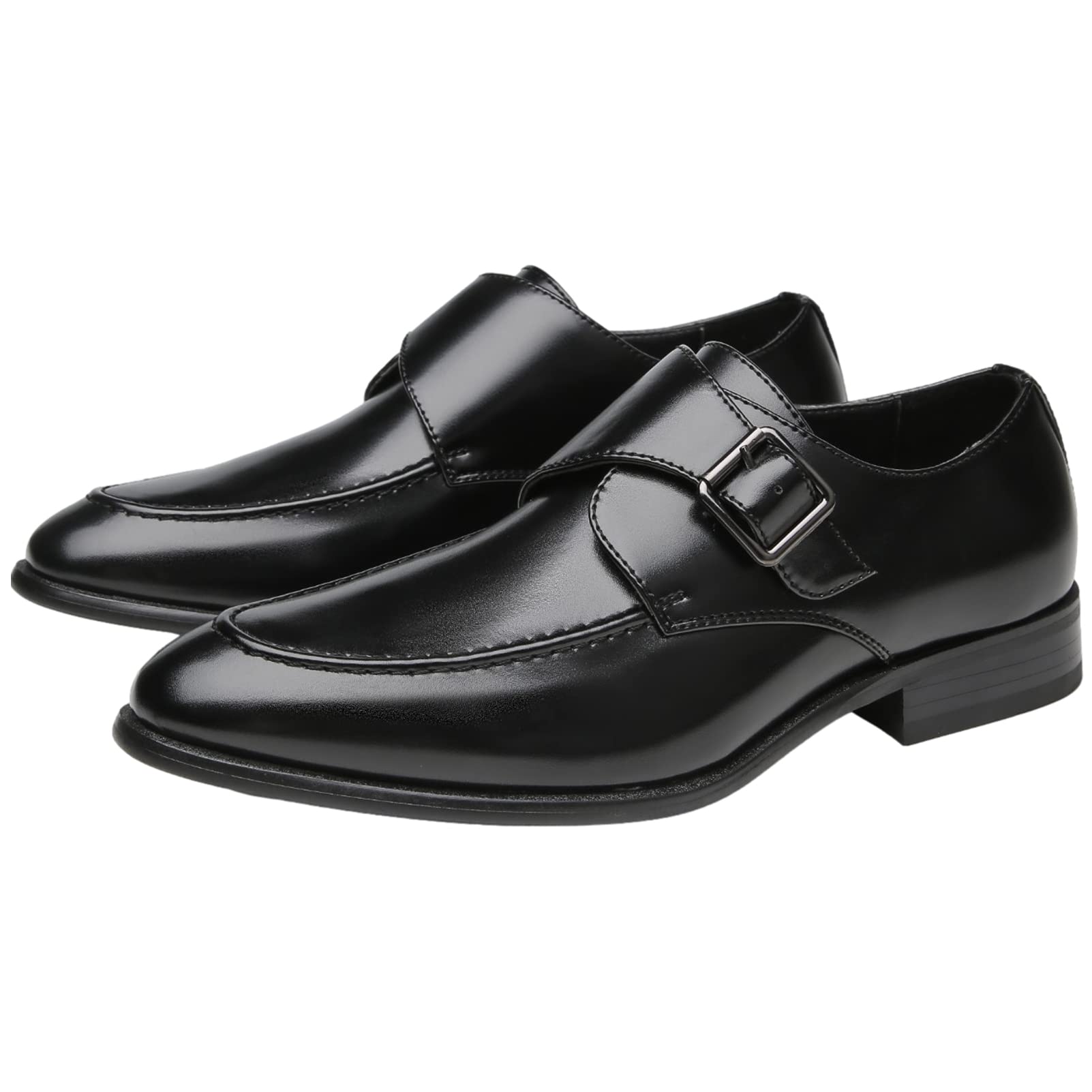 ANUFER Hombres Hebilla Simple Inteligente Zapatos de Monje Cuero de Microfibra Formal Mocasines Planos