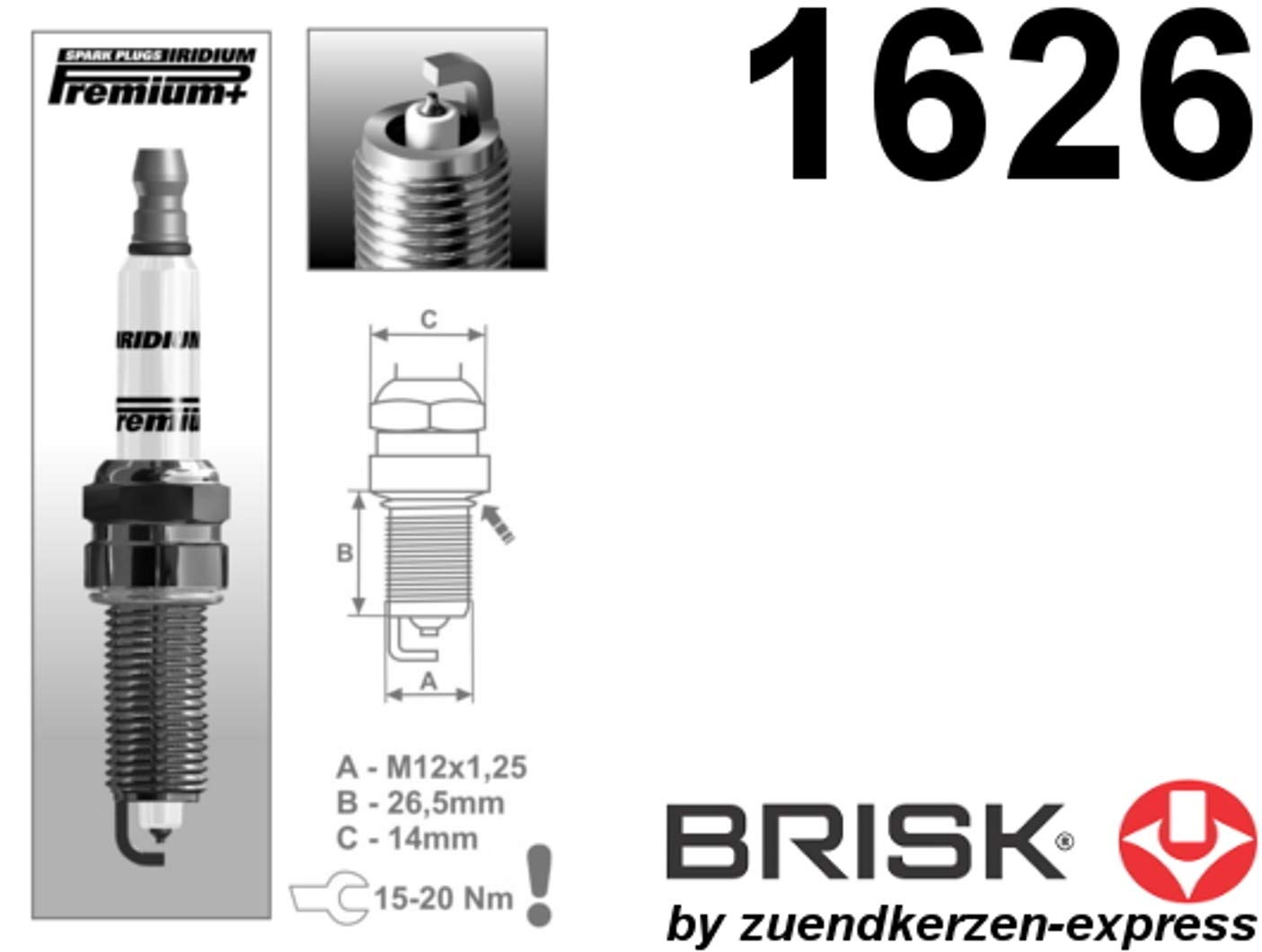 BRISK Iridium Premium+ Plus P8 1626 Candele d'accensione, set di 4