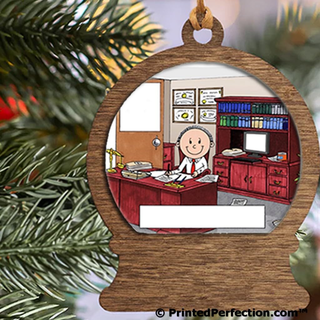 PrintedPerfection.com Personalized Lawyer - Male Wooden Snow Globe Shaped Christmas Ornament