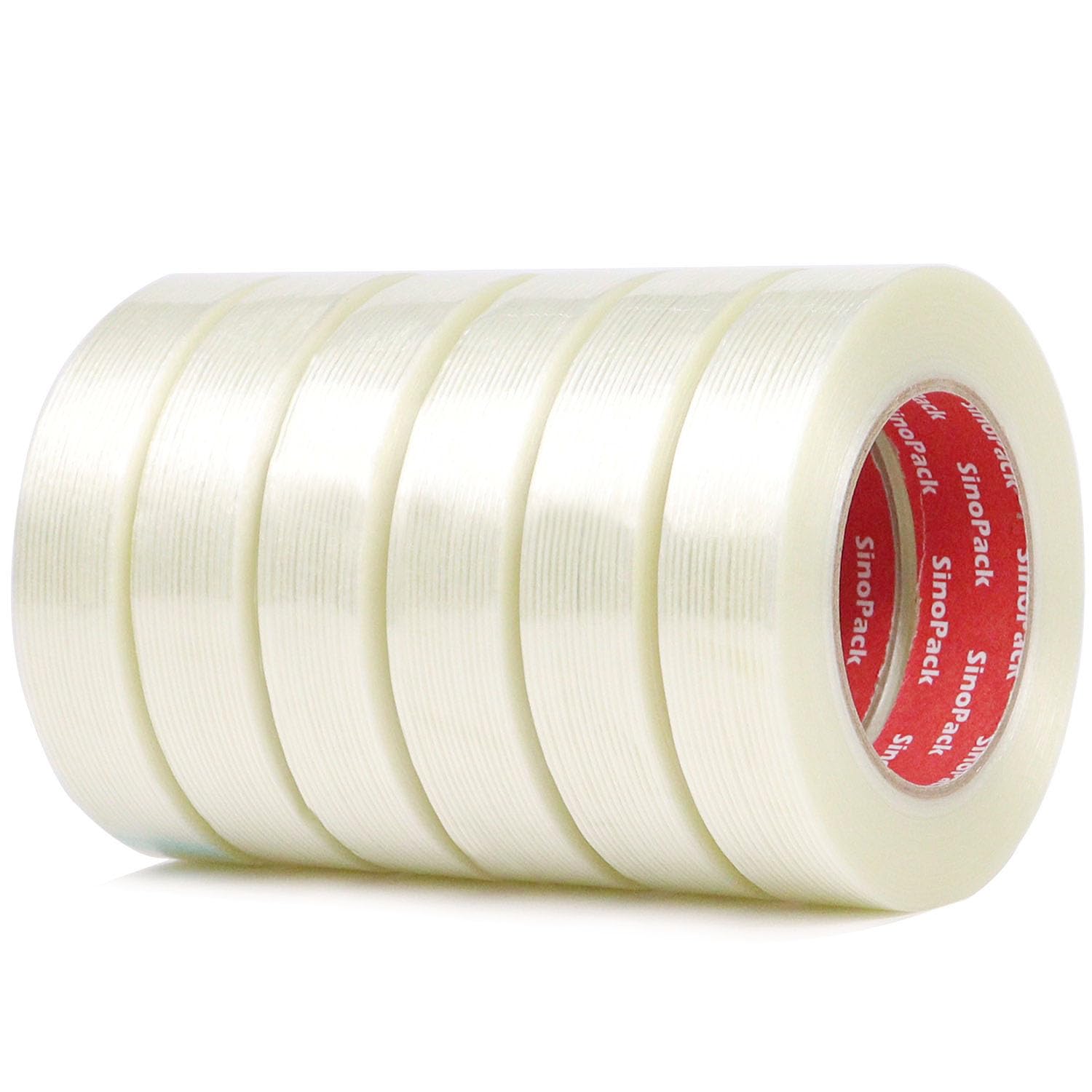 SinoPack Strapping Tape 6Pack 5.5Mil x 1in x 50yds Filament Tape 1 inch Heavy Duty Strong Nylon Tape Fiberglass Packing Reinforced Strapping Tape