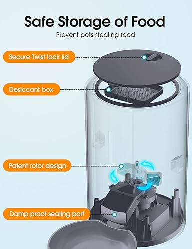 Miniatura 6 de WOPET FT70 Plus - Alimentador automático para gatos dispensador de alimentos secos para mascotas de 5 L con bolsa desecante para gatos y perros