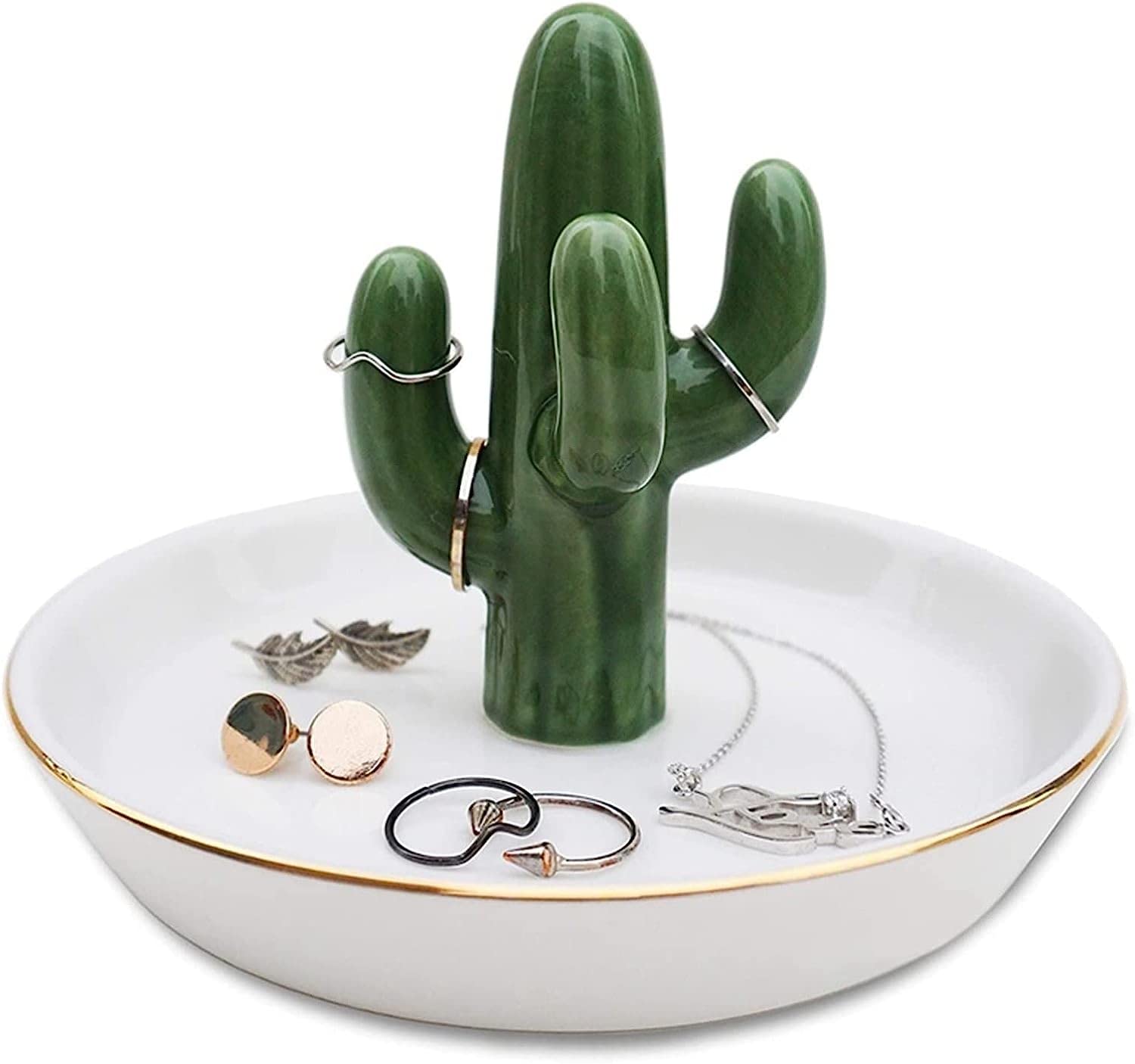 Jewelry Caja de joyería pequeña, soporte for anillos de cactus, pendiente de torre, bandeja for baratijas, plato, organizador de joyas de cerámica, collar tropical, pulsera, caja de regalo de cumpleañ