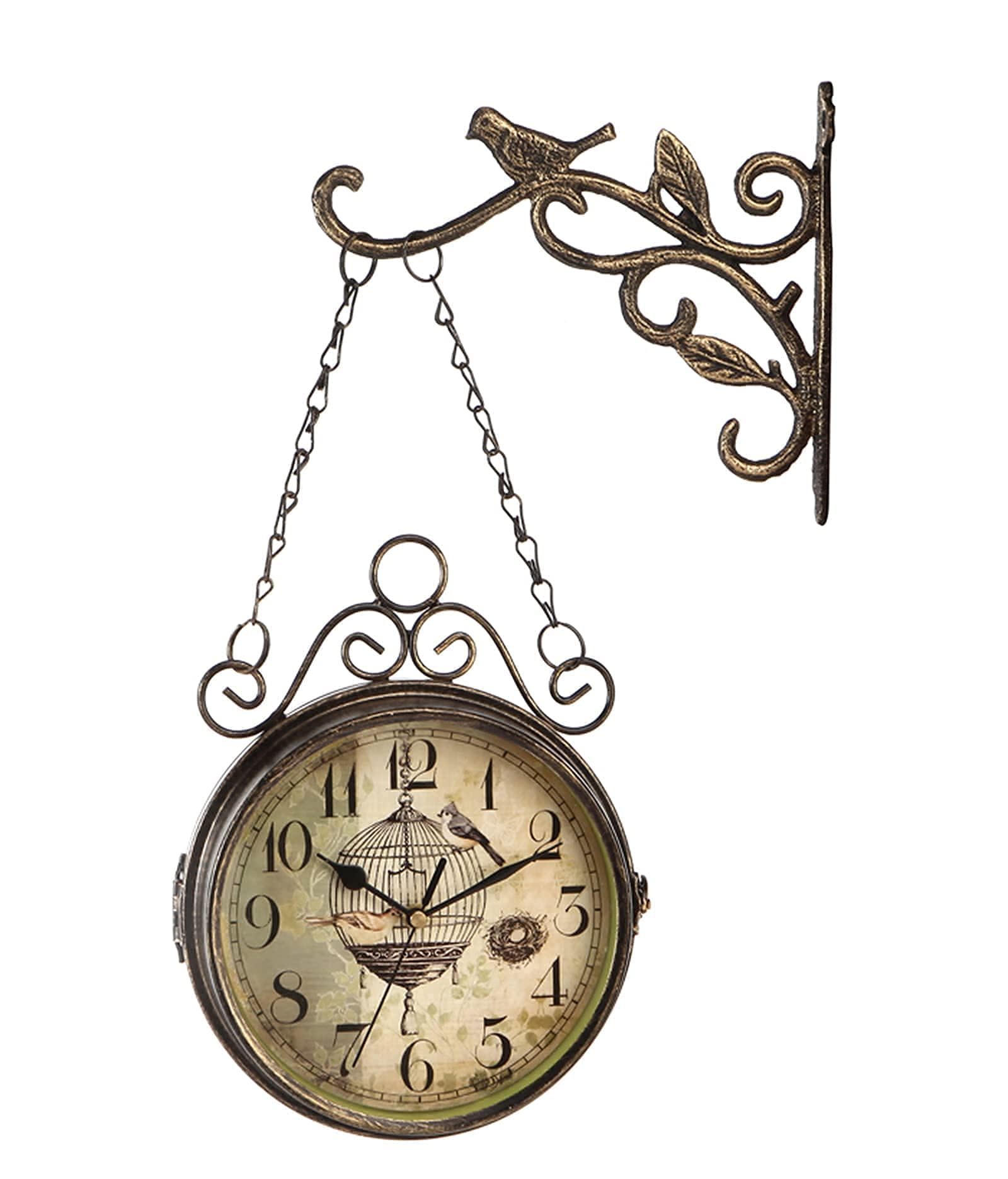 MYUYEE Retro Metal Double Sided Wall Clock, Silent Double Sided Station Clock, Battery Operated Decorative Hanging Clock for Indoor, Outdoor and Courtyard Garden