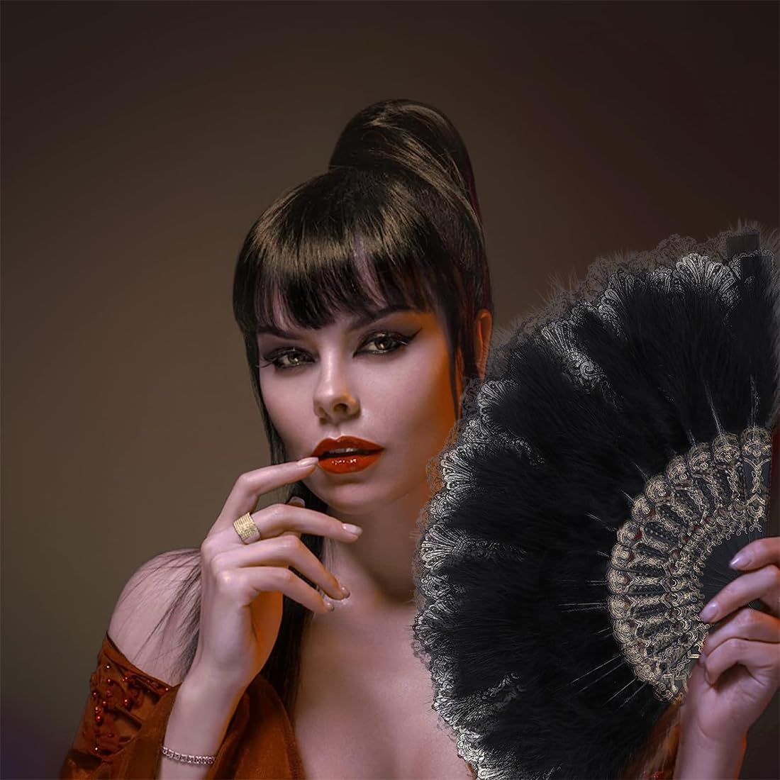 Uposao Waaier voor dames, vintage stijl, jaren 20, veer Uposao Waaier voor dames, vintage stijl, jaren 20, veer