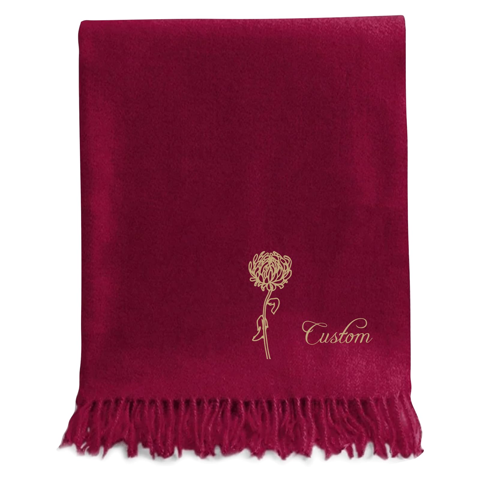 callie Écharpe d'hiver personnalisée pour homme/femme, fleur de naissance brodée personnalisée et nom, écharpe douce et chaude, 8 couleurs au choix, cadeaux d'anniversaire, cadeaux de Noël