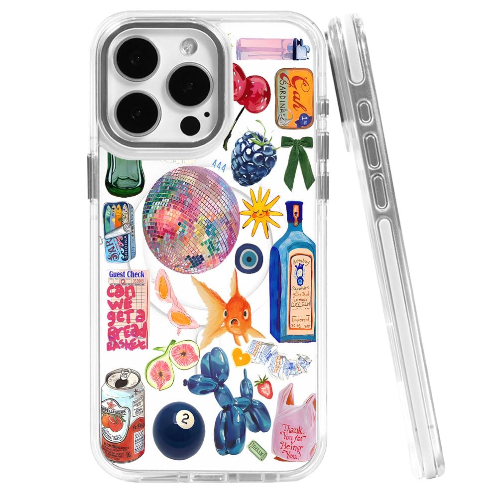 TnXee Cases for iPhone 16,Compatible with MagSafe,Classic Clear Shockproof Protection Magnetic Phone Case - Collage European Disco