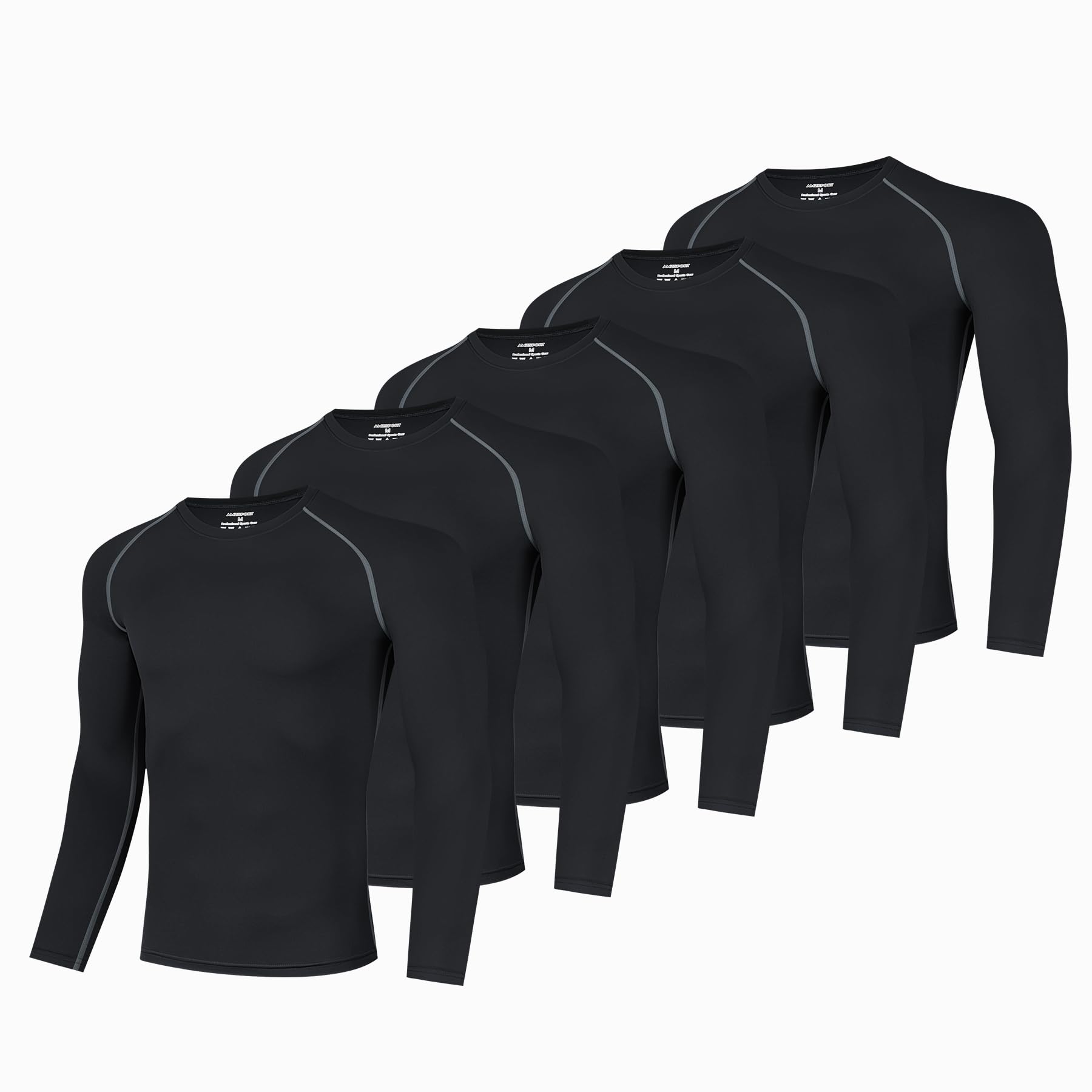 AMZSPORT Maglia Compressione Uomo Confezione da 3 Maglia Termica Manica Lunga Maglietta Palestra Compression Shirt Ciclismo Running Sportiva