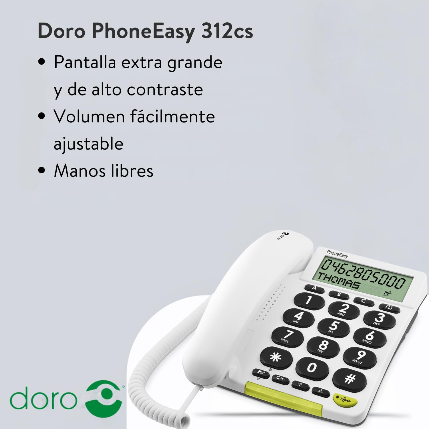 Doro Phone Easy 312Cs - Teléfono analógico, Altavoz, 30 entradas, Identificador de Llamadas, Blanco
