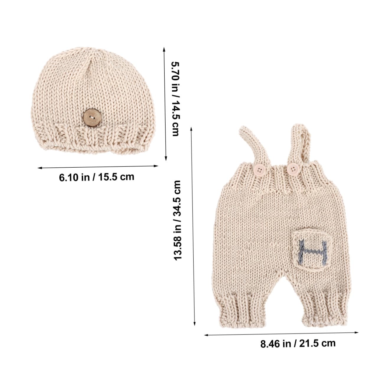 SHERCHPRY Accesorios De Fotografía De Bebé Disfraz De Recien Nacido Gorro Tejido Bebe Tirantes Traje De Sesión De Fotos De Tirantes Traje De Recién Nacido Para Niño Acrílico Beige